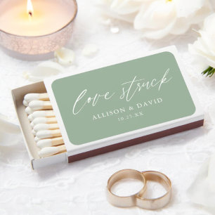 Sage Green Calligraphy Love Struck Wedding Favors Matchboxes
