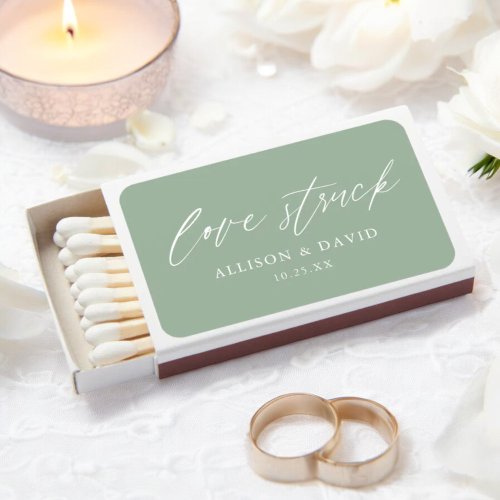 Sage Green Calligraphy Love Struck Wedding Favors Matchboxes