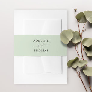 Sage Green Calligraphy Monogram Wedding Invitation Belly Band