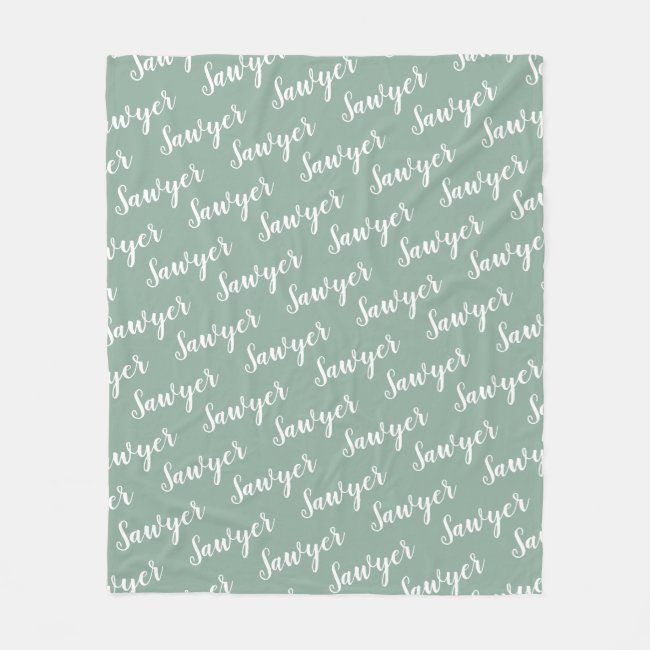 Sage Green Calligraphy Personalized Repeat Name Fleece Blanket