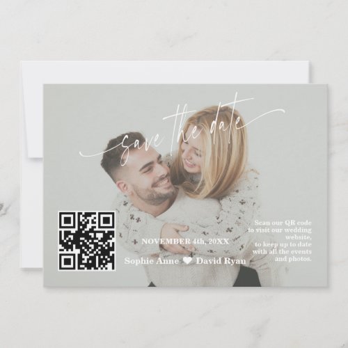 Sage Green Calligraphy QR Code Photo Wedding   Save The Date