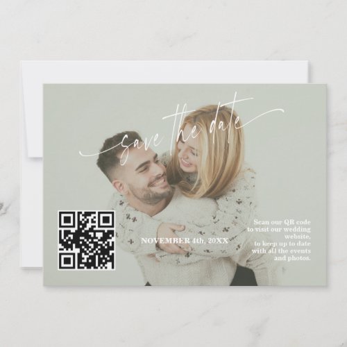 Sage Green Calligraphy QR Code Photo Wedding