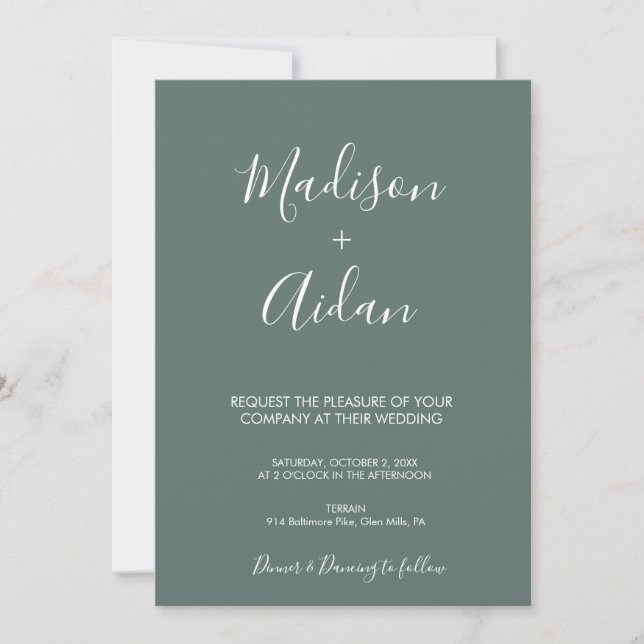 Sage Green Calligraphy QR Code Wedding Invitation (Front)