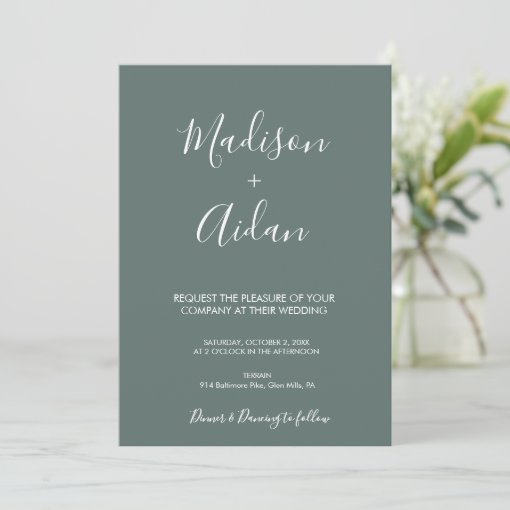 Sage Green Calligraphy QR Code Wedding Invitation | Zazzle