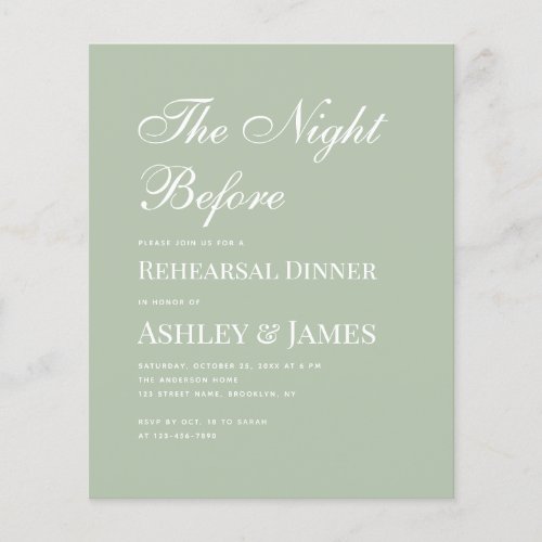 Sage Green Calligraphy Rehearsal Dinner Invitation