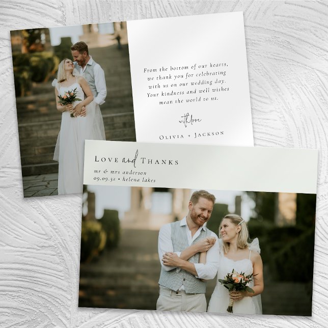 Sage Green Calligraphy Script Photo Wedding Thank You Card (Creator Uploaded)