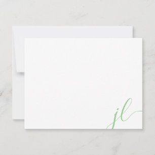Sage Green Calligraphy Script Two Initials Note Card