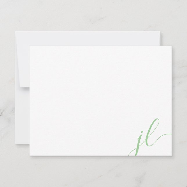 Sage Green Calligraphy Script Two Initials Note Card (Front)
