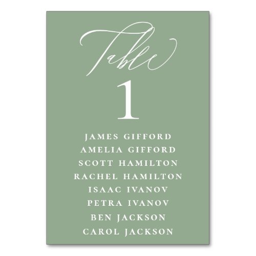 Sage Green Calligraphy Seating Chart Table Number