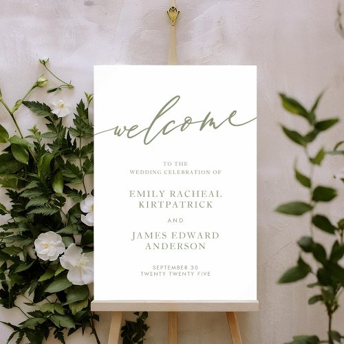 Sage Green Calligraphy Simple Wedding Welcome Poster