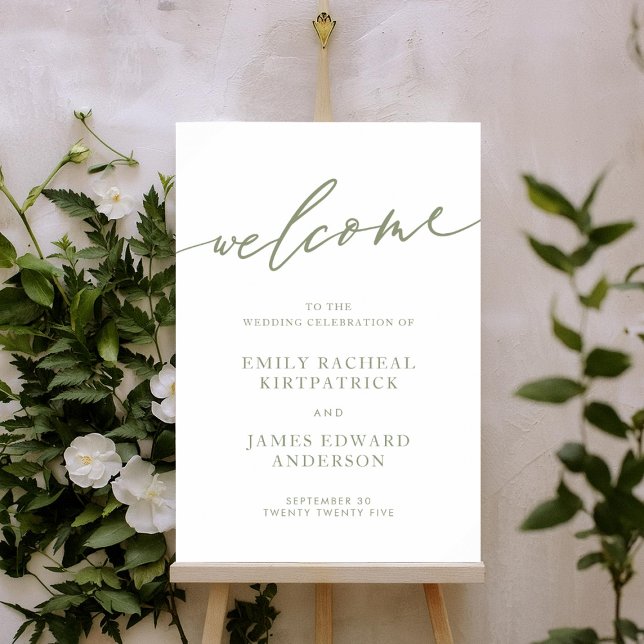 Sage Green Calligraphy Simple Wedding Welcome Poster (Creator Uploaded)