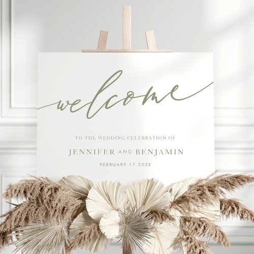 Sage Green Calligraphy Simple Wedding welcome Poster