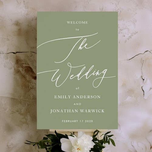 Sage Green  Calligraphy Simple Wedding Welcome Poster