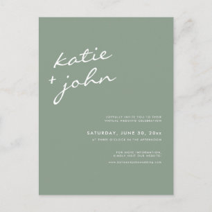 Sage Green Calligraphy Virtual Wedding Invitation Postcard