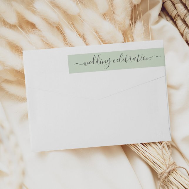 Sage Green Calligraphy Wedding Celebration Wrap Around Label (Creator Uploaded)