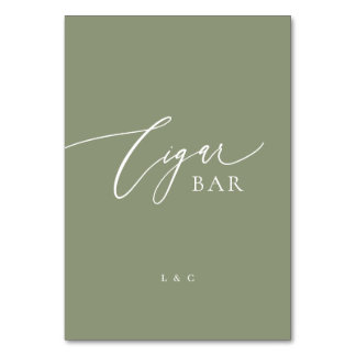 Sage Green Calligraphy Wedding Cigar Bar Sign Table Number