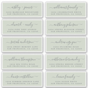 Sage Green Calligraphy Wedding Guest Address Sticker