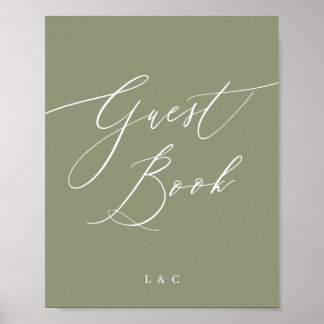 Sage Green Calligraphy Wedding Guest Book Sign
