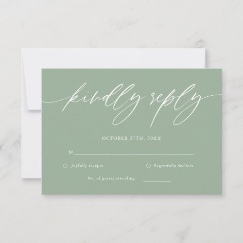 Sage Green Calligraphy Wedding RSVP Card