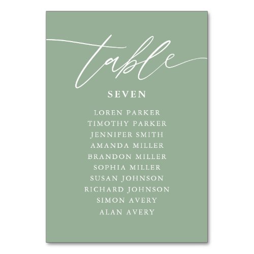Sage Green Calligraphy Wedding Seating Chart  Table Number