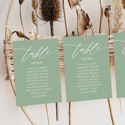 Sage Green Calligraphy Wedding Seating Chart  Table Number