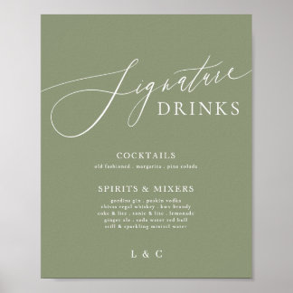 Sage Green Calligraphy Wedding Signature Drinks Poster