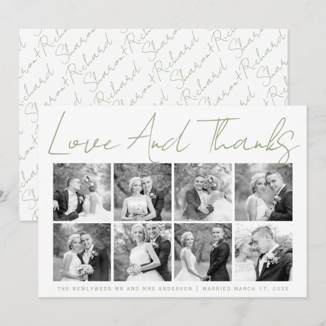 Sage green calligraphy wedding Thank You photo (Front/Back)