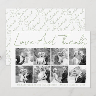 Sage green calligraphy wedding Thank You photo Card