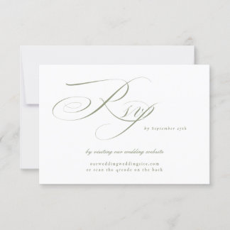 Sage Green Calligraphy Wedding Website QR CODE RSVP Card