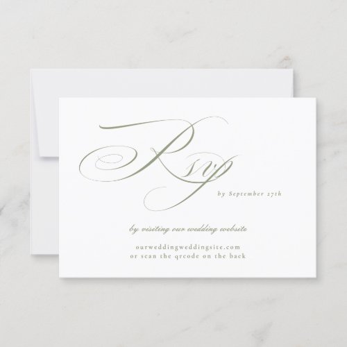 Sage Green Calligraphy Wedding Website QR CODE RSVP Card