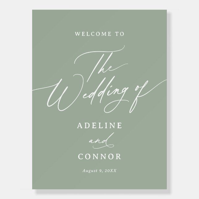 Sage Green Calligraphy Wedding Welcome Sign (Front)
