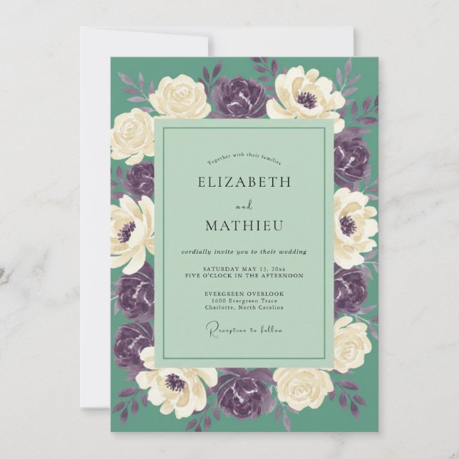 Sage Green Captivating Floral Wedding Invitation (Front)