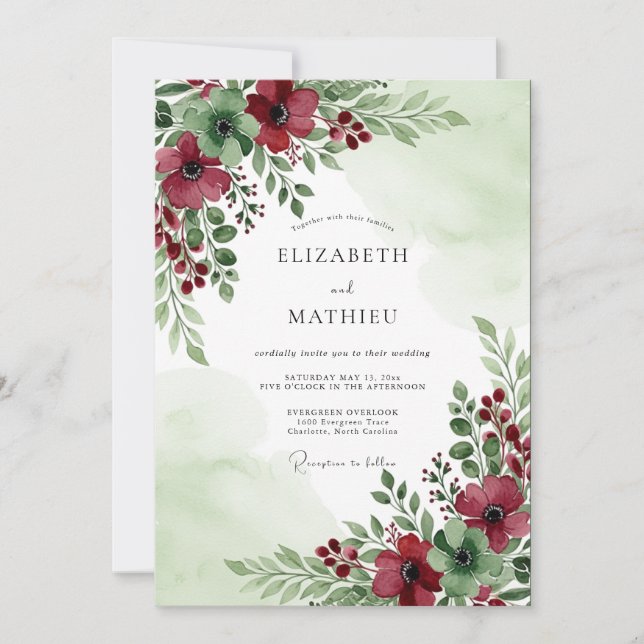 Sage Green Captivating Winter Wedding Invitation (Front)
