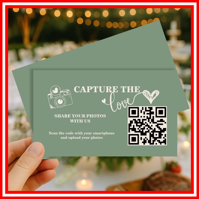Sage Green Capture The Love QR Code Wedding Enclosure Card (Creator Uploaded)