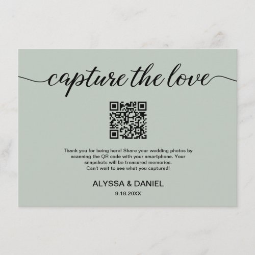 Sage Green Capture the love QR code wedding photo Enclosure Card