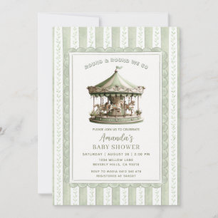 Sage Green Carousel Merry-go-round Baby Shower Invitation