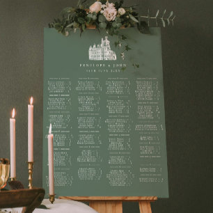 Sage Green Castle Alphabetical Wedding Seat Chart Foam Board