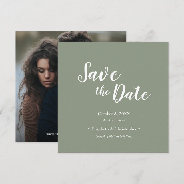 Sage Green Casual Modern Photo save the date Invitation (Front/Back)