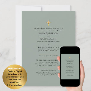 Sage Green Catholic Nuptial Mass Wedding Invitation
