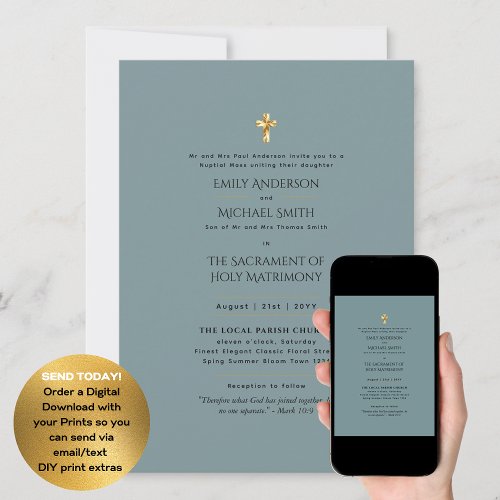 Sage Green  Catholic Nuptial Mass Wedding Invitation