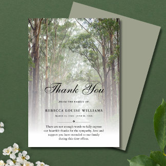 Sage Green Celebration of Life Funeral Forest Thank You Card