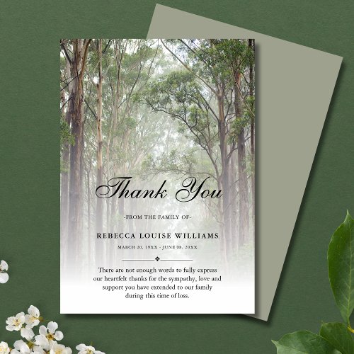 Sage Green Celebration of Life Funeral Forest  Thank You Card