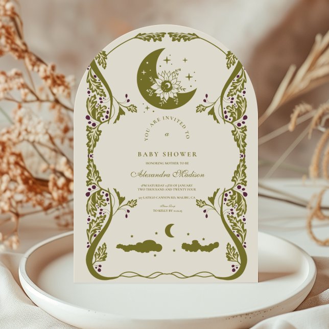 Sage Green Celestial Baby Shower Invitation (Creator Uploaded)