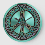 Sage Green Celtic Knot Peace Sign Clock at Zazzle