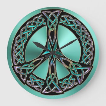 Sage Green Celtic Knot Peace Sign Clock by CelticRevival at Zazzle
