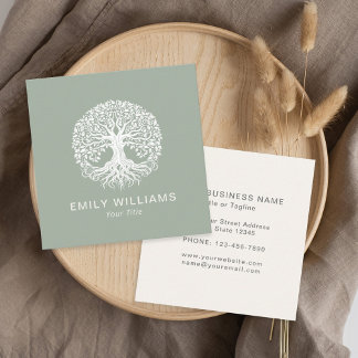 Sage Green Celtic Tree of Life Spiritual Square Business Card