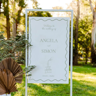 Sage Green Champagne Tower Wedding Welcome Sign