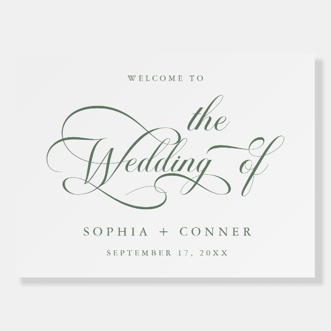Sage Green Charm Script Wedding Welcome Foam Board (Front)