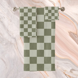 Sage Green Checkerboard Bath Towel Set