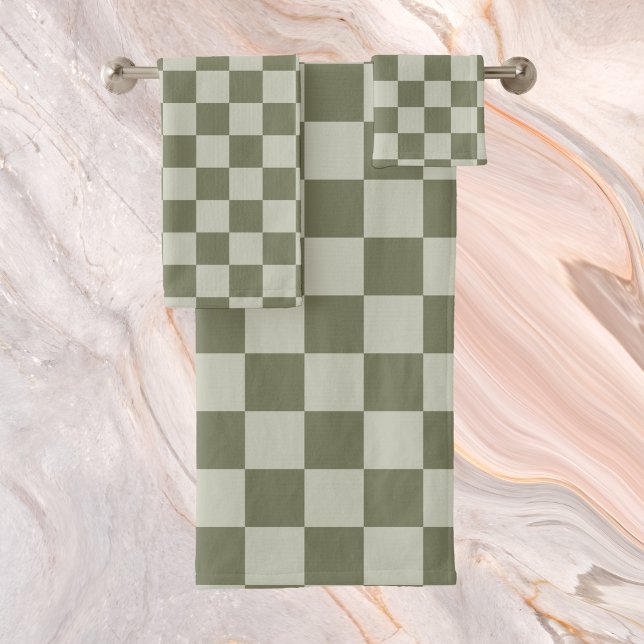 Sage Green Checkerboard Bath Towel Set (Creator Uploaded)